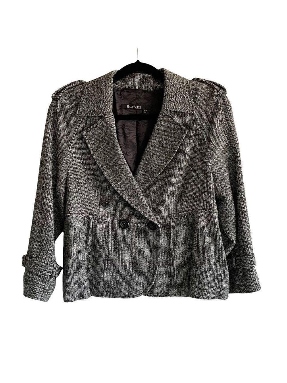 MARC AUREL Wool Blazer Jacket Black White Herringbone 38